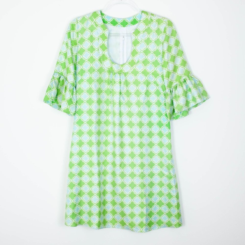 Skirtin Around Green Short Sleeve‎ Silk Sheath Dress Womens Size 4